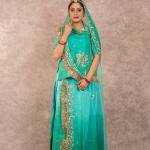 Aqua Green Banarsi Rajputi Suit | Zari Sequins & Aari Work on Bamber Satin | Jaipurio Designer Collection